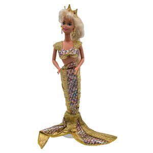 Jewel Hair Mermaid Barbie 1995 Mattel 14586 Super Long Hair Gold Read Incomplete